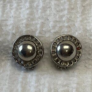 Vintage Silver Round Clip-On Earrings